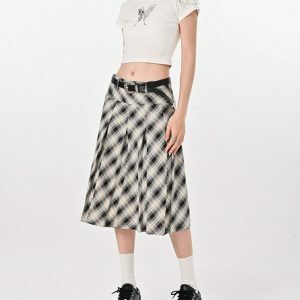 Trendy Good Manners Grey Plaid Kilt Skirt with Drawstring - Y2K Fashion Essential