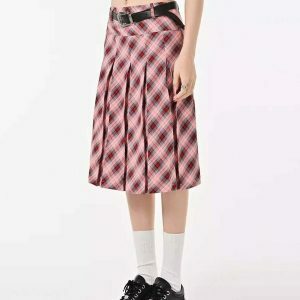 Trendy Good Manners Grey Plaid Kilt Skirt with Drawstring - Y2K Fashion Essential