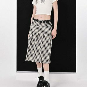 Trendy Good Manners Grey Plaid Kilt Skirt with Drawstring - Y2K Fashion Essential