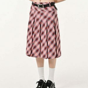 Trendy Good Manners Grey Plaid Kilt Skirt with Drawstring - Y2K Fashion Essential