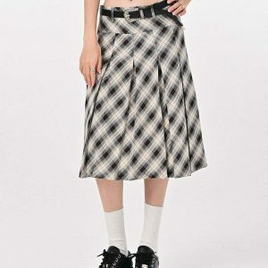 Trendy Good Manners Grey Plaid Kilt Skirt with Drawstring - Y2K Fashion Essential