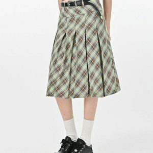 Trendy Good Manners Grey Plaid Kilt Skirt with Drawstring - Y2K Fashion Essential