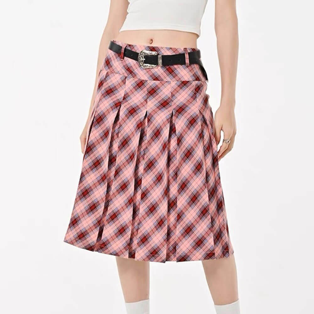 Trendy Good Manners Grey Plaid Kilt Skirt with Drawstring - Y2K Fashion Essential