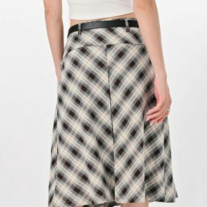 Trendy Good Manners Grey Plaid Kilt Skirt with Drawstring - Y2K Fashion Essential