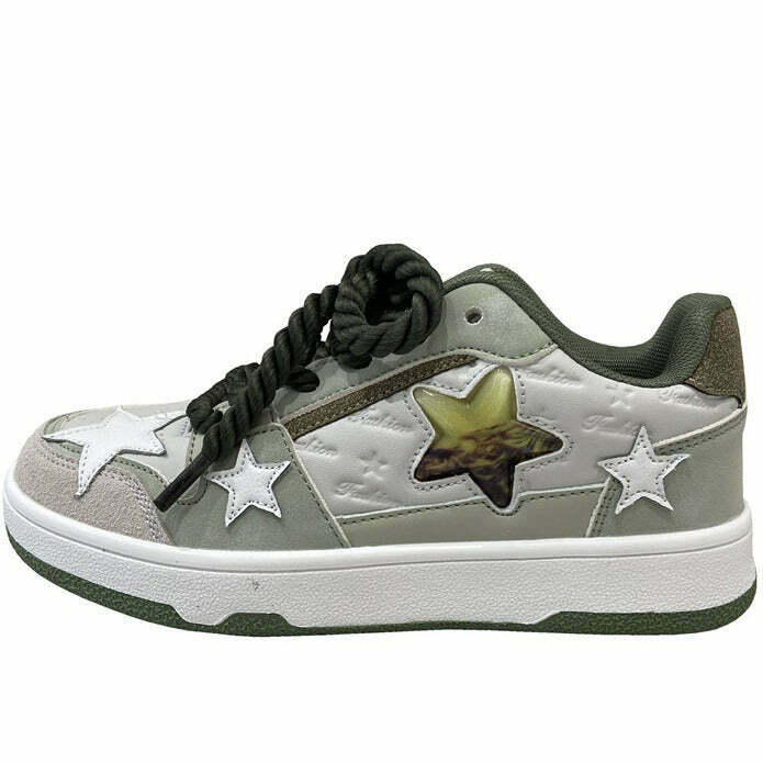 Trendy Grey Clear Star Sneakers for a Chic Y2K Look - Perfect for Star Aesthetic Lovers