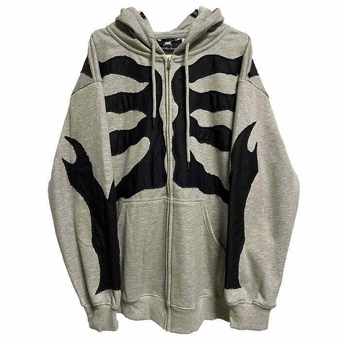 Trendy Grey Skeleton Hoodie with Aesthetic Spider Design - Perfect for Y2K Fashion Lovers