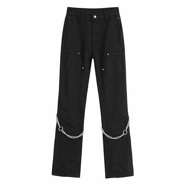 Trendy Grunge Aesthetic Chain Jeans - Low Rise Baggy Ripped Denim for Y2K Streetwear Style