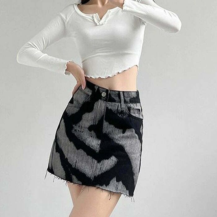 Trendy Grunge Aesthetic Denim Skirt with Drawstring - Y2K Style Grey Cargo Skirt