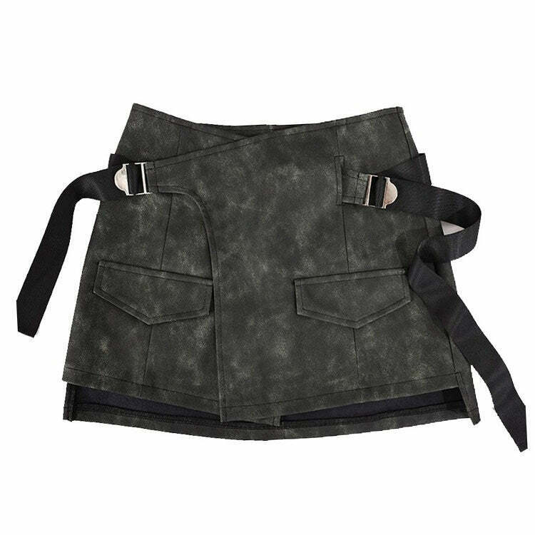 Trendy Grunge Aesthetic Safety Belt Wrap Skirt - Y2K Denim & Cargo Style for Streetwear