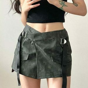 Trendy Grunge Aesthetic Safety Belt Wrap Skirt - Y2K Denim & Cargo Style for Streetwear