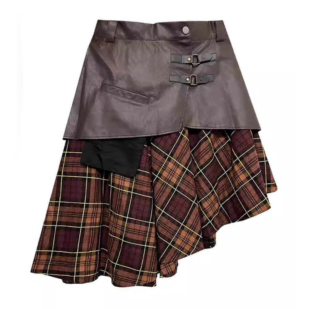 Trendy Grunge Asymmetrical Plaid Skirt - Y2K Streetwear with Drawstring Detail