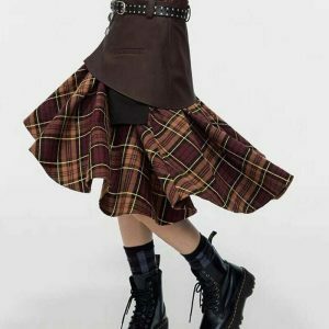 Trendy Grunge Asymmetrical Plaid Skirt - Y2K Streetwear with Drawstring Detail