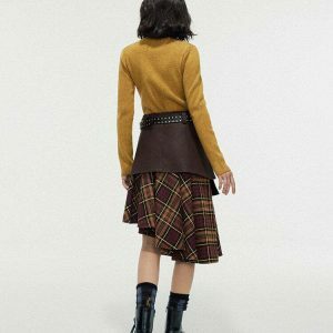 Trendy Grunge Asymmetrical Plaid Skirt - Y2K Streetwear with Drawstring Detail