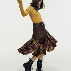 Trendy Grunge Asymmetrical Plaid Skirt - Y2K Streetwear with Drawstring Detail