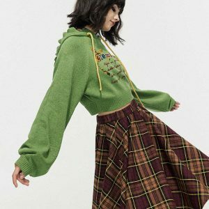 Trendy Grunge Asymmetrical Plaid Skirt - Y2K Streetwear with Drawstring Detail