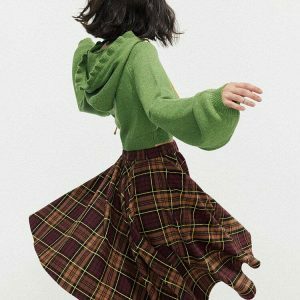 Trendy Grunge Asymmetrical Plaid Skirt - Y2K Streetwear with Drawstring Detail