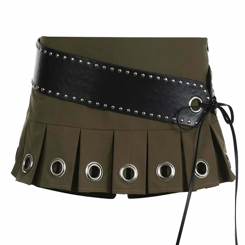 Trendy Grunge Eyelet Pleated Micro Skirt in Grey - Y2K Streetwear Bubble Skirt Style