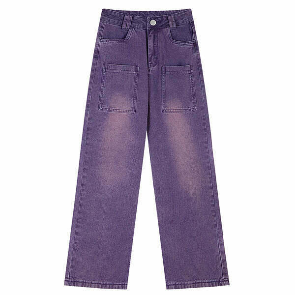 Trendy Grunge Purple Baggy Jeans for Y2K Streetwear - Stacked Ripped Design & Comfort