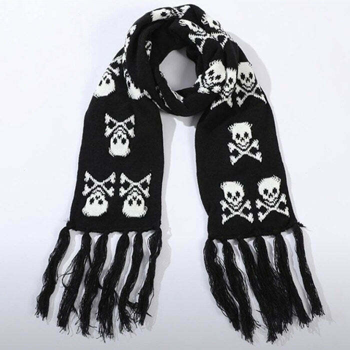 Trendy Grunge Skull Knitted Scarf - Cozy Streetwear Accessory for Y2K Fashion Lovers