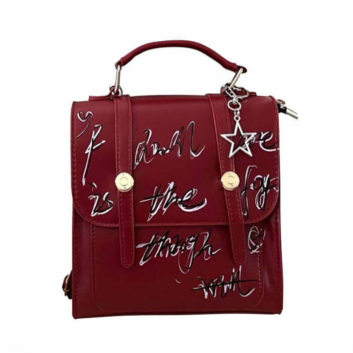 Trendy Grunge Star Backpack in Red - Stylish Streetwear for a Bold Y2K Aesthetic