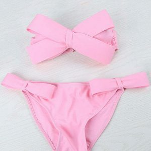 Trendy Grunge Y2K Bandeau Bikini Set with Unique Drawings - Stylish Korean Swimwear