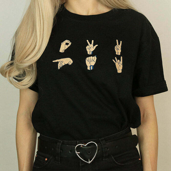 Trendy Hands Embroidered T-Shirt in Soft Cotton Blend - Y2K Vintage Style Essential