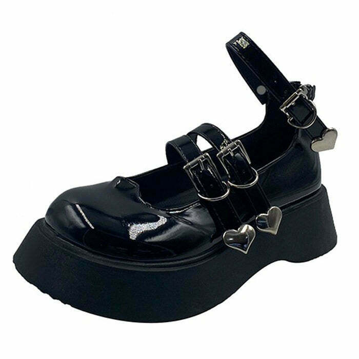 Trendy Heart Buckle Chunky Sandals for Y2K Fashion Lovers - Stylish Coquette Heart Design