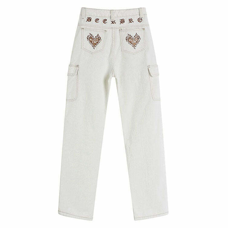 Trendy Heart Embroidery Cargo Jeans for Y2K Style Lovers - Versatile and Stylish Fit