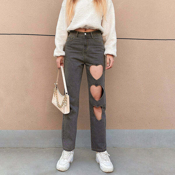 Trendy Heartbreaker Mom Jeans with Star Patches and Ripped Details for Y2K Style