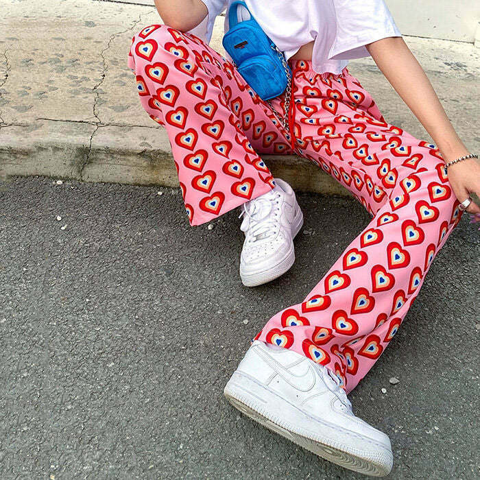 Trendy Heartbreaker Wide Pants in Orange - Y2K Cargo Style with Rivets and Checkered Print