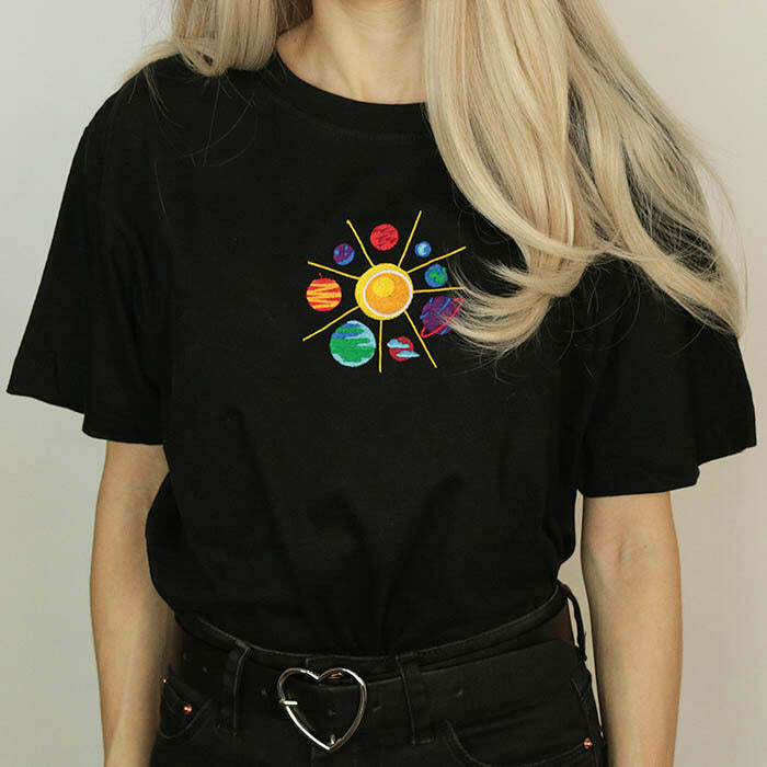 Trendy Heliocentrism T-Shirt in Soft 95% Cotton, 5% Spandex - Y2K Grunge Style Essential