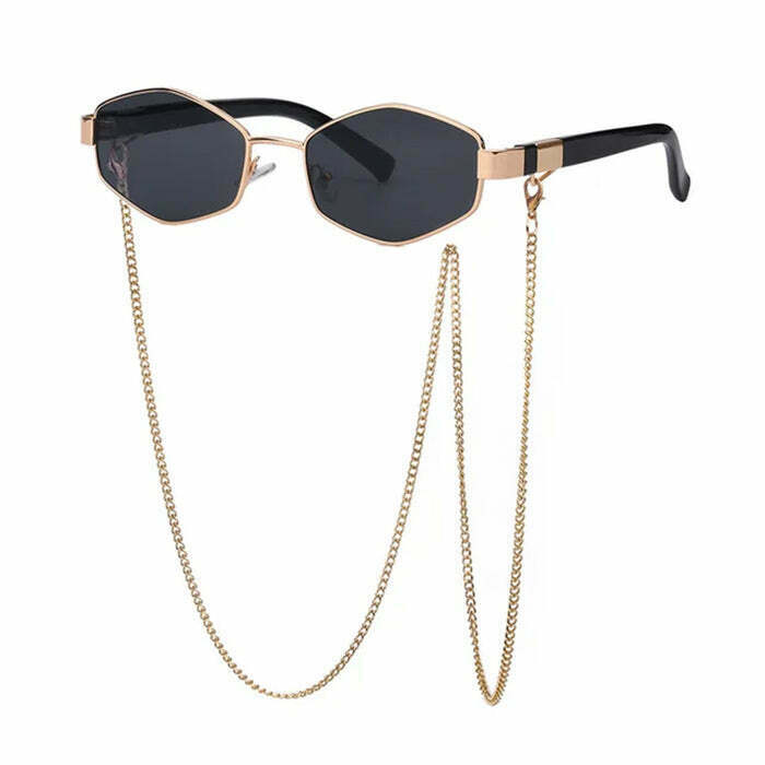 Trendy Hexagonal Sunglasses with Chain - Y2K Cowgirl & Strawberry Styles for Bold Looks