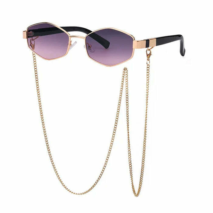 Trendy Hexagonal Sunglasses with Chain - Y2K Cowgirl & Strawberry Styles for Bold Looks