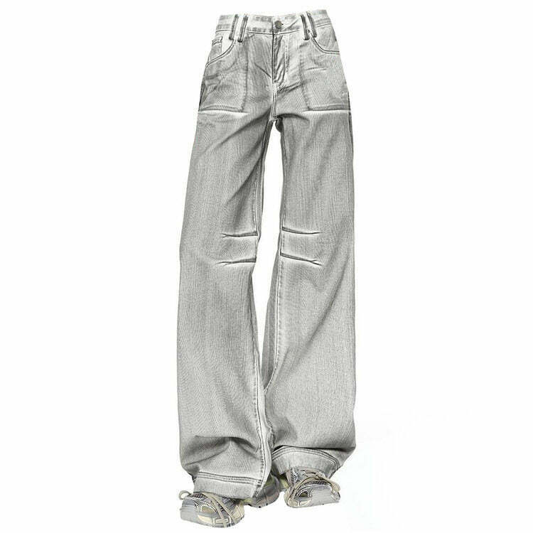 Trendy High Fashion Silver Jeans with Buckles - Embrace Y2K and Cottagecore Styles!