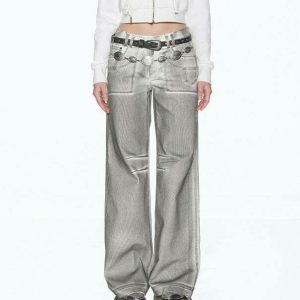 Trendy High Fashion Silver Jeans with Buckles - Embrace Y2K and Cottagecore Styles!