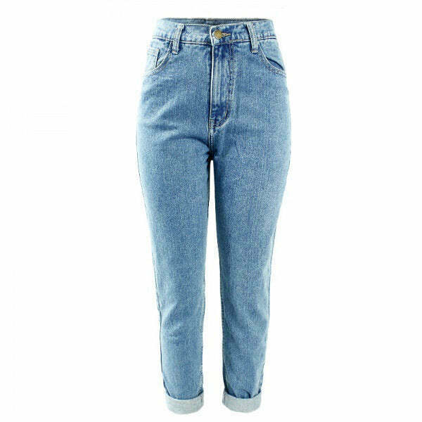 Trendy High Waisted Mom Jeans with Star Patch Detail - Y2K Inspired Baggy Denim Style