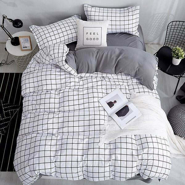 Trendy Japan Y2K Style Grid Bedding Set with Heart Design - Cozy Grunge Aesthetic