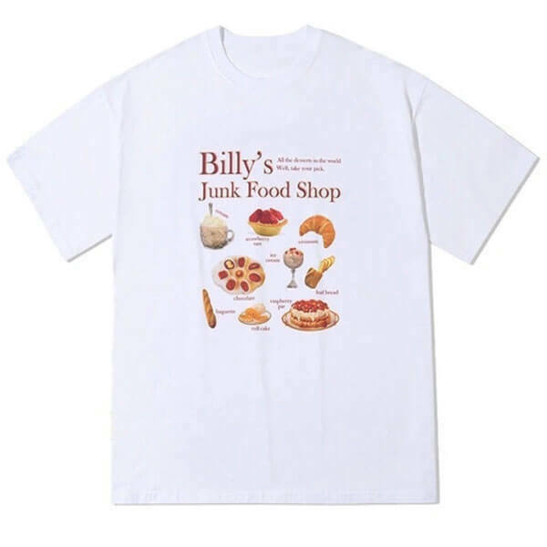 Trendy Junk Food Aesthetic T-Shirt for Y2K Style, 95% Cotton & 5% Spandex Comfort