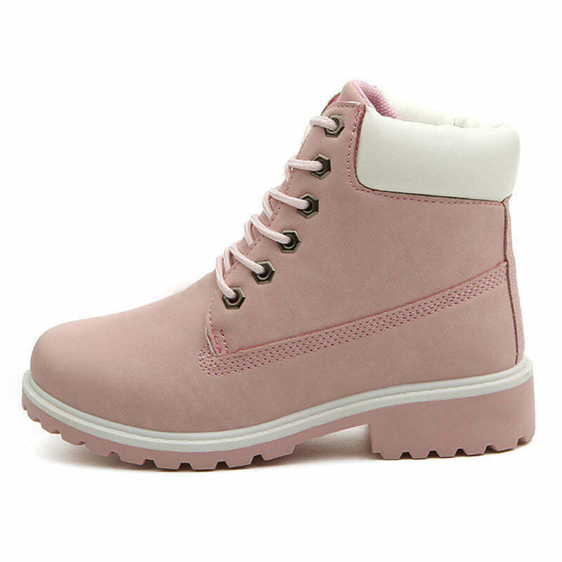 Trendy Lace-Up Pink Flat Boots with Split Toe Design for Y2K Fashion Enthusiasts