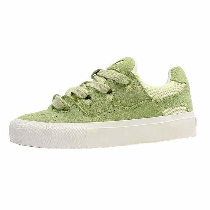 Trendy Light Green Heart Sneakers with Stylish Design for Y2K Fashion Enthusiasts