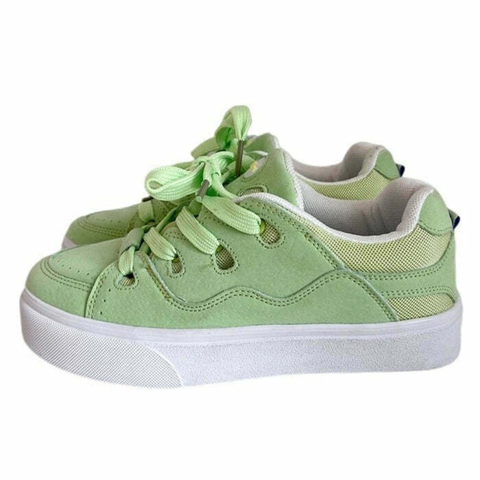 Trendy Light Green Heart Sneakers with Stylish Design for Y2K Fashion Enthusiasts