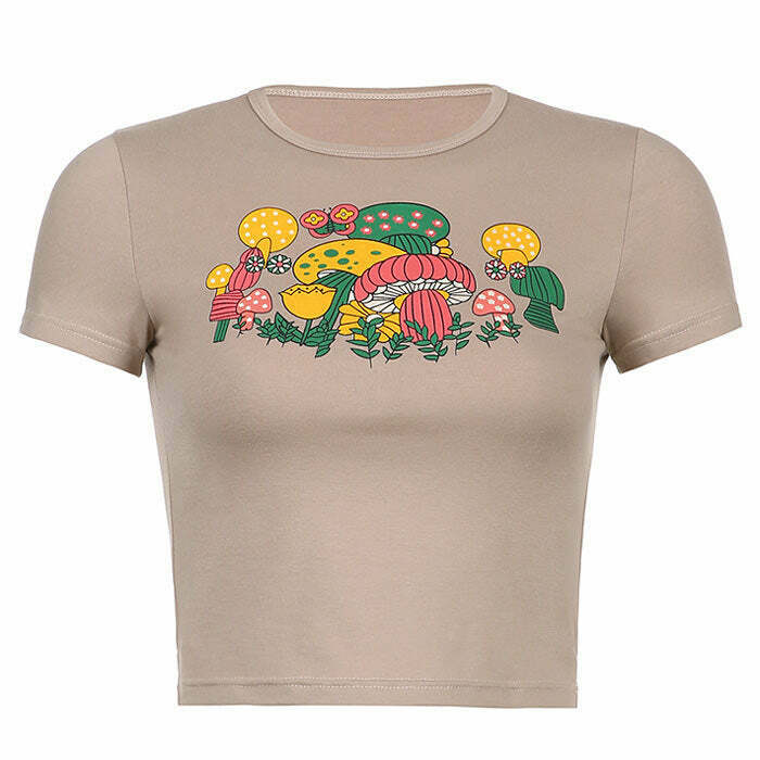 Trendy Magic Mushrooms Crop Top - Y2K Fashion Essential for Stylish Outfits 2025