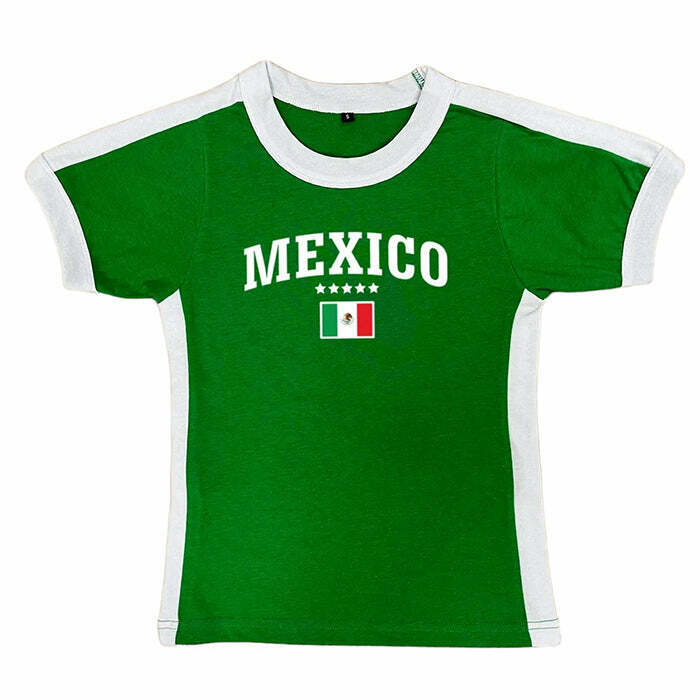 Trendy Mexico Raglan Baby Tee - Y2K Graphic Bow Tee Shirt in Soft Baby Blue