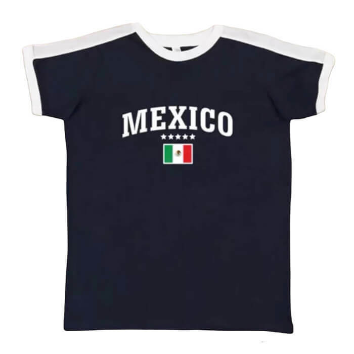 Trendy Mexico Raglan Baby Tee - Y2K Graphic Bow Tee Shirt in Soft Baby Blue