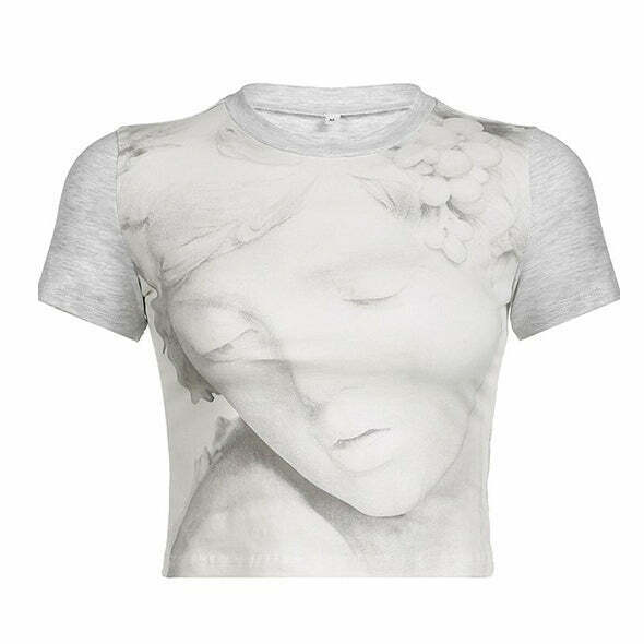 Trendy Minimalist Aesthetic Statue T-Shirt in Soft Cotton-Spandex Blend for Y2K Style