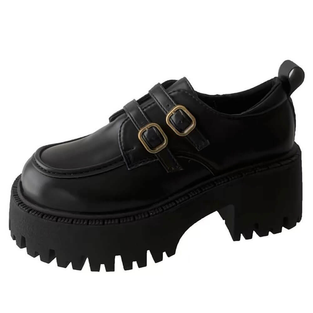 Trendy Münster Buckle Platforms - Y2K Emo Style with Chic Heart Buckle Design