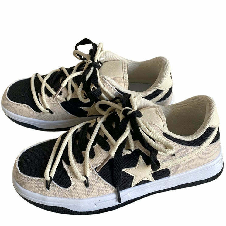 Trendy Paisley Shooting Star Sneakers - Stylish Heart Sneakers for Y2K Aesthetic Lovers