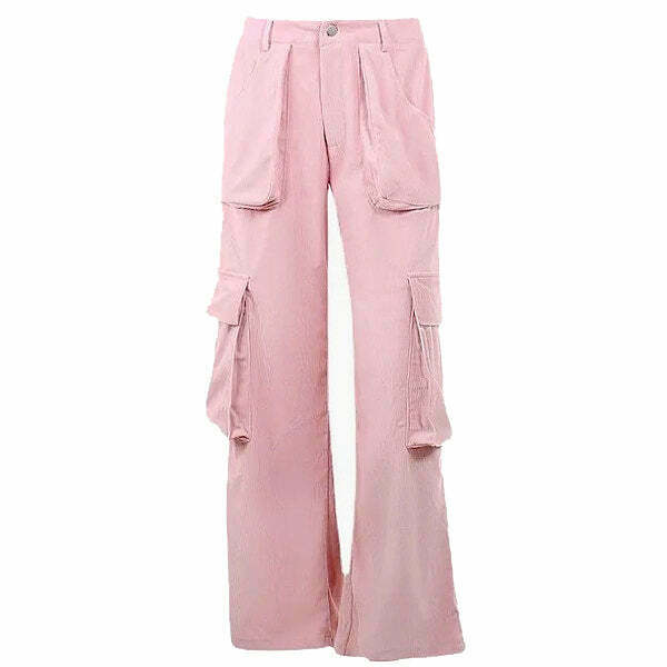 Trendy Pastel Pink Cargo Pants with Rivets - Y2K Style for Effortless Fashion Statements