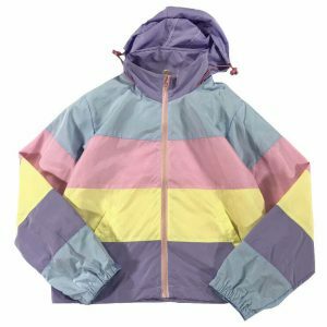 Trendy Pastel Rain Jacket - Y2K Color Block Style for Chic Weather Protection