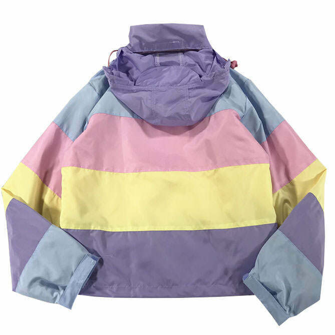 Trendy Pastel Rain Jacket - Y2K Color Block Style for Chic Weather Protection